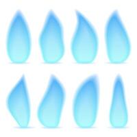 Blue gas flame, different shapes, isolated on white background vector