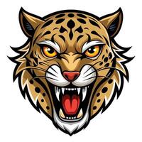 a jaguar head with open mouth and open eyes white background vector