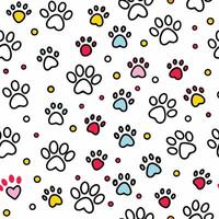 seamless pattern with paw , hearts white background vector