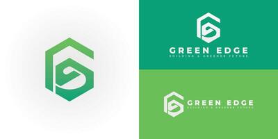 The dynamic logo design features the initials GE creatively integrated into a hexagonal shape, creating a unique symbol that evokes a sense of sustainable construction and architectural innovation. vector