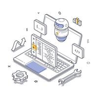 Coding and automation with a laptop and ai-powered code generation vector