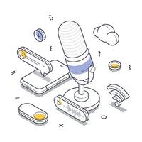 Microphone with audio-related elements in a vibrant design vector