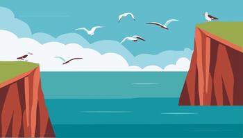 Coastal cliffs with seabirds vector