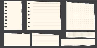 Paper scraps. Torn pieces of paper, with torn edges for notes, realistic torn pieces of blank note pages. illustration isolated vector