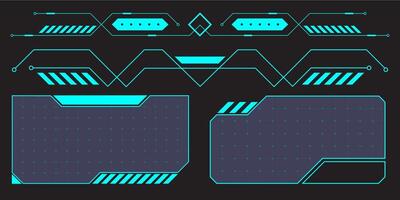 HUD digital futuristic user interface horizontal frame. Sci Fi high tech screen. Cyberpunk game menu touching monitoring hologram dashboard panel. Cyberspace head-up display information border vector
