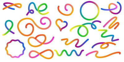 Abstract Color Rainbow Gradient Shapes Set. Graphic with Wavy Lines in Bright Colors. Colorful Fluid Wave Pattern. Squiggly Design Elements. vector