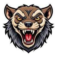 wolf head with its mouth open white background vector