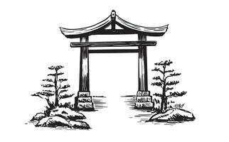Japanese gate, sketch vector