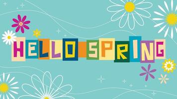 Spring banner with colorful letters collage and flowers vector