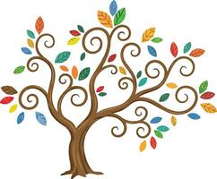 A colorful tree with leaves and swirls vector