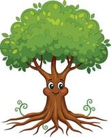 A cartoon tree with roots and leaves vector