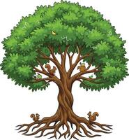 A cartoon tree with squirrels and roots vector