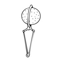 Tea infuser metal with handle line doodle drawing. Device for brewing or infusing leaf tea and herbal drinks sketchy hand drawn. vector