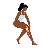 A woman is sitting on a chair with a bottle of lotion vector