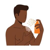 A man is applying sunscreen to his chest vector