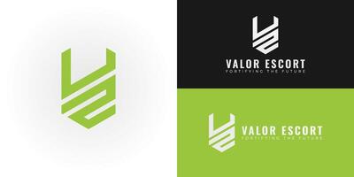 The dynamic logo design features the initials VE creatively integrated into a stylized shield, creating a unique and visually striking symbol that evokes a sense of security, protection, and vigilance vector