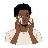An illustration of a man using a facial cleanser vector