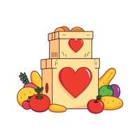 Stacked Cardboard Boxes Filled with Fresh Produce, Representing Food Delivery or Donation vector