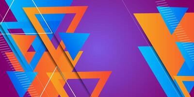 Abstract background with geometric triangle pattern, blue and orange arrow concept. Purple background, bright color design. eps10 vector