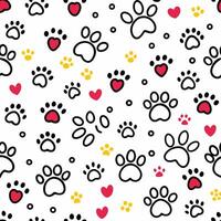 seamless pattern with paw, prints hearts white background vector