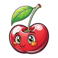 a cartoon cherry with a green leaf vector