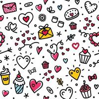 seamless pattern with hearts cupcakes vector