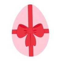 Easter Egg in soft pink decorate red ribbon bow. Easter greeting decorative design element concept. Isolated illustration Thematic cards, posting or web promo banner, leaflets, price tag, label vector