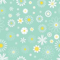 Delicate spring seamless pattern with field chamomile, daisies and other flowers vector