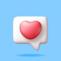 3D like icon with heart isolated. Social media notification button. Love like symbol in white square speech bubble. Render chat balloon pin. Social network media app. vector
