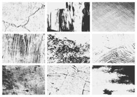 a set Collection of overlay textures set with grunge style, featuring distressed grain, scratches, and old damage. Ideal for adding a rugged, vintage touch vector