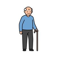 An old man with a cane standing in front of a white background vector