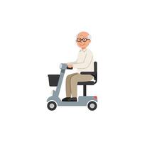 An old man riding a scooter on a white background vector