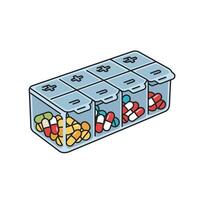 Pill box with pills and pills on top of it vector