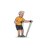An illustration of an old man with a pair of skipping ropes vector