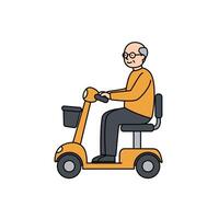 An elderly man riding a scooter on a white background vector
