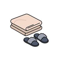 A pair of slippers and a towel on a white background vector