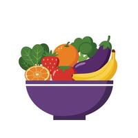 A bowl of fruit and vegetables is shown in the illustration vector