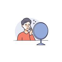 Man in mirror with a brush and a mirror vector
