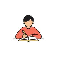 A man is writing in a book with a pencil vector