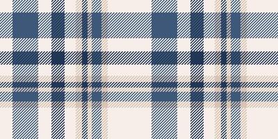 A seamless tartan plaid pattern in blue and beige tones, featuring diagonal lines and a traditional woven texture. Perfect for fabric design, digital backgrounds, or fashion projects. vector