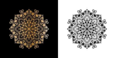 Luxurious Mandala Art Design in Golden and Black Color on Black and White Background vector