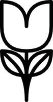 Stylized Black Line Art Depiction of a Tulip Flower with Leaves vector