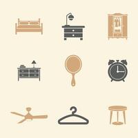 Bedroom Decor Icons Set for UI UX and Presentations in Beige and Gray vector