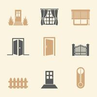 Home Doors and Windows Icons Collection for Web and Apps in Beige and Gray vector