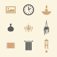 Home Decor and Accessories Icons Collection for Web and Apps in Beige and Gray vector