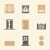 Home Doors and Windows Icons Simple Clean and Smooth in Beige and Gray vector