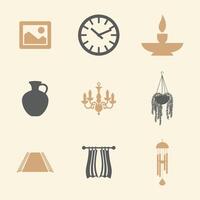 Home Decor and Accessories Icons Set in Beige and Gray Color Scheme vector