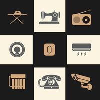 Miscellaneous Home Items Icons Collection for Web and Apps in Beige and Gray vector