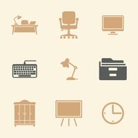 Home Office and Study Icons Simple Clean and Smooth in Beige and Gray vector