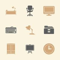 Home Office and Study Icons Set in Beige and Gray Color Scheme vector